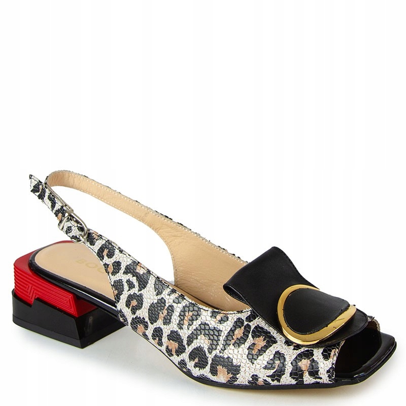 Boccato 335.731 Černé Kožené Sandály S Leopardím Vzorem A Ozdobou 37