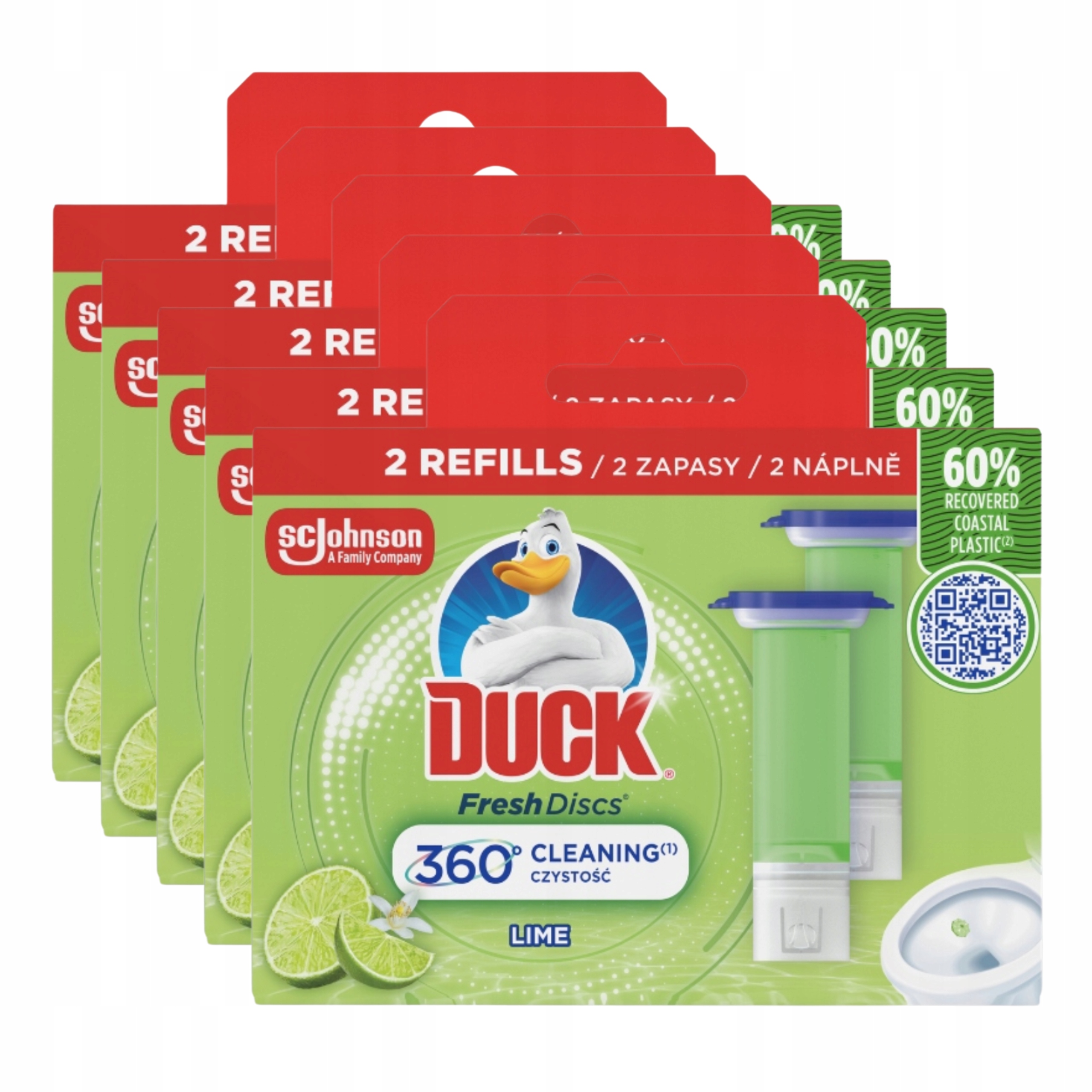5 x Duck Fresh Discs Gelové Kroužky Na Wc Vůně Limetka Zásoba 2x36ml