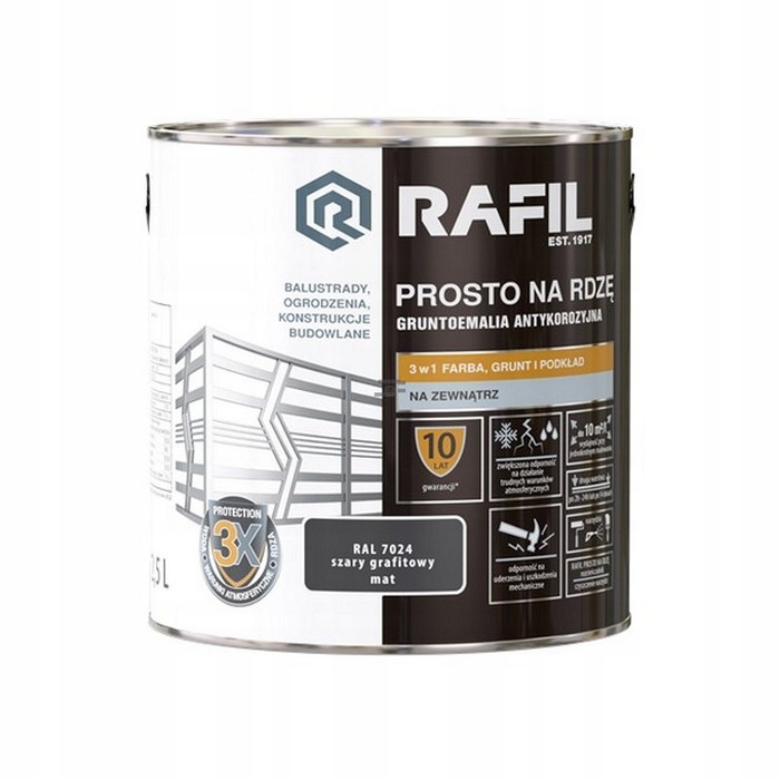 Rafil Na Rdzę 2,5L Szary Grafit-owy RAL7024 Mat farba szybkoschnąca szara