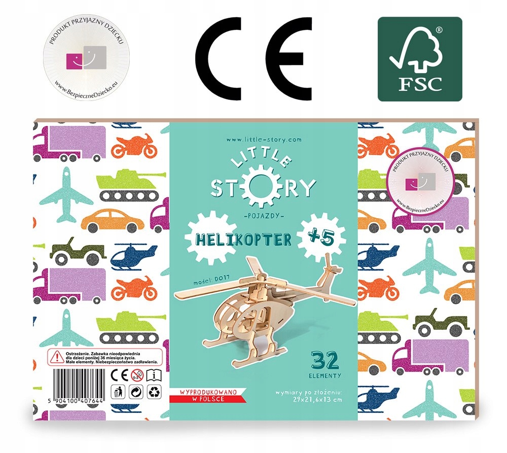 DREWNIANE PUZZLE 3D HELIKOPTER MODEL DO SKŁADANIA Liczba elementów 32