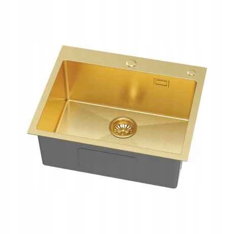 Dřez Doris ocelový zlatý 55 x 45 cm Set dávkovač odkapávač