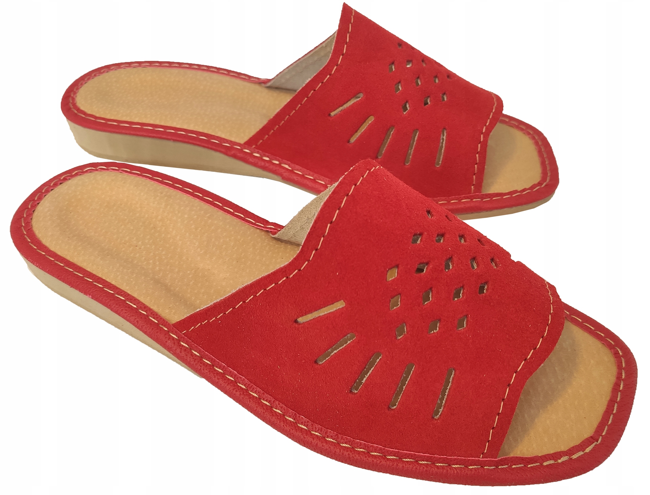 

Skórzane kapcie zamszowe, damskie pantofle, 36