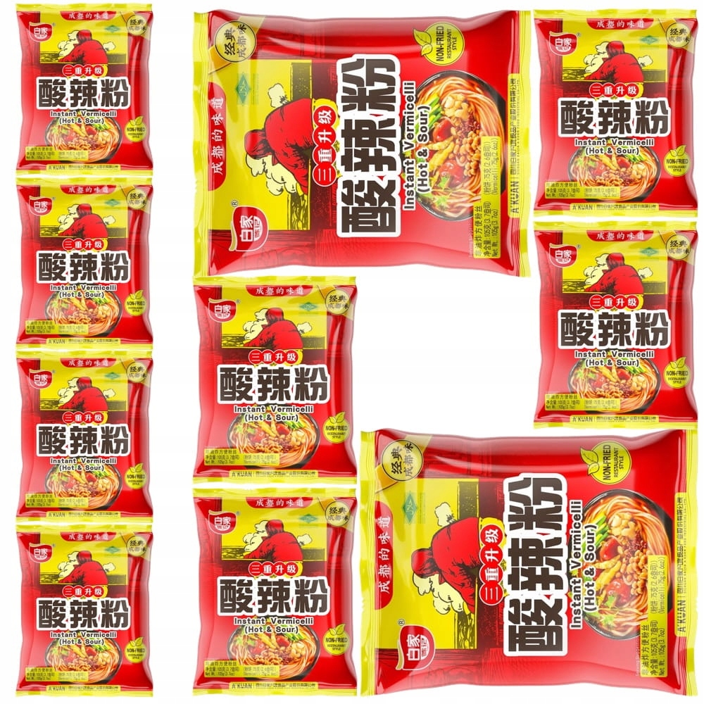 Levně 10 x Čínská instantní polévka na těstoviny Vermicelli Hot Sour 105 g Baijia