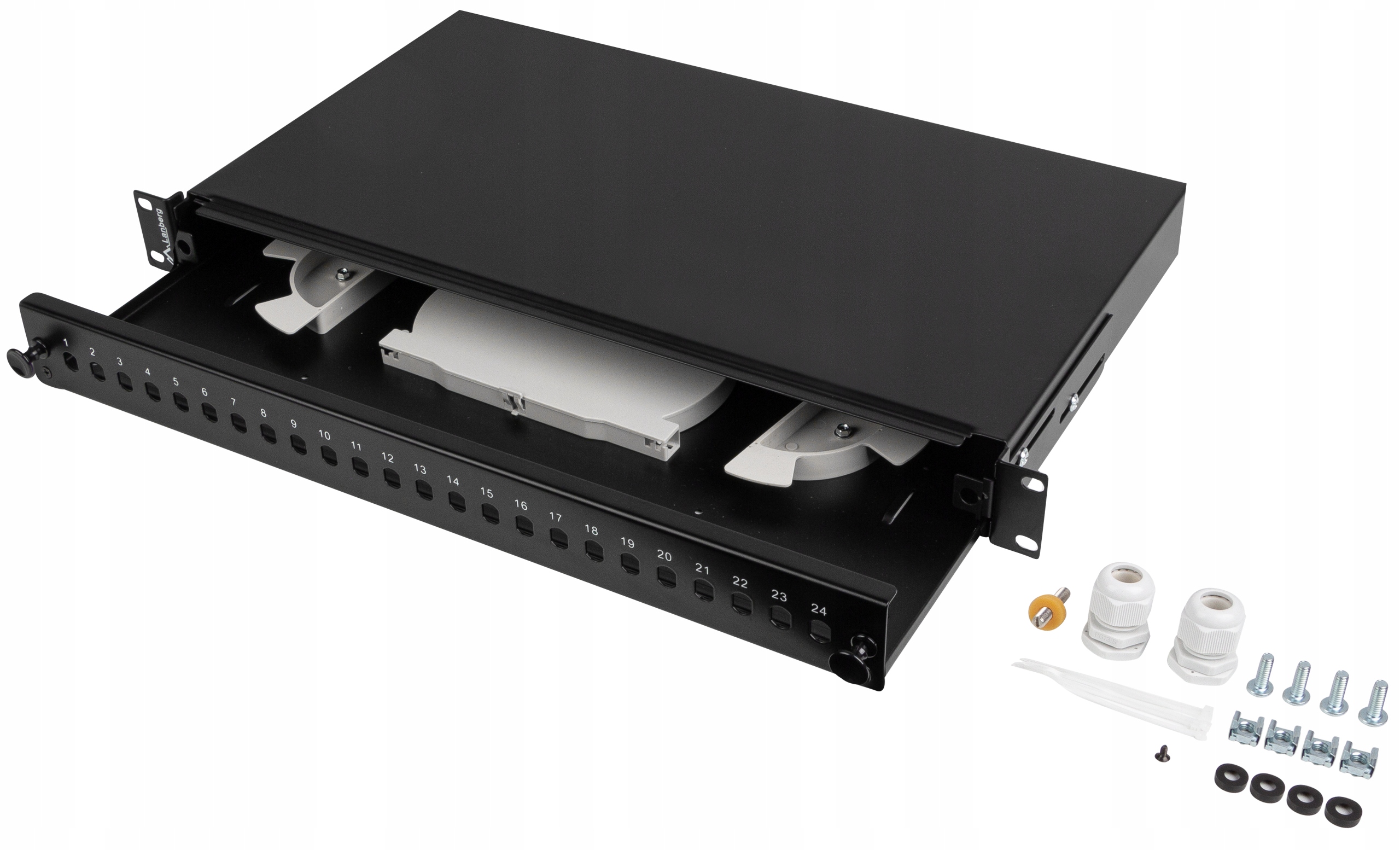 Przełącznica Światłowodowa 24XST 24XFC D-hole Rack 19" 1U Czarna Akcesoria