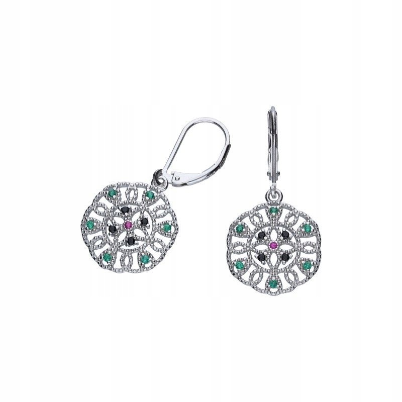 Stříbrné náušnice 925, prolamované kroužky, barevné zirkony 3.66 g jako dárek