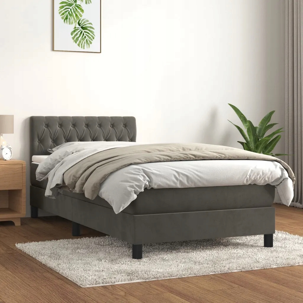 Box spring postel s matrací tmavě šedá 90x190 cm samet Šedá 3141456