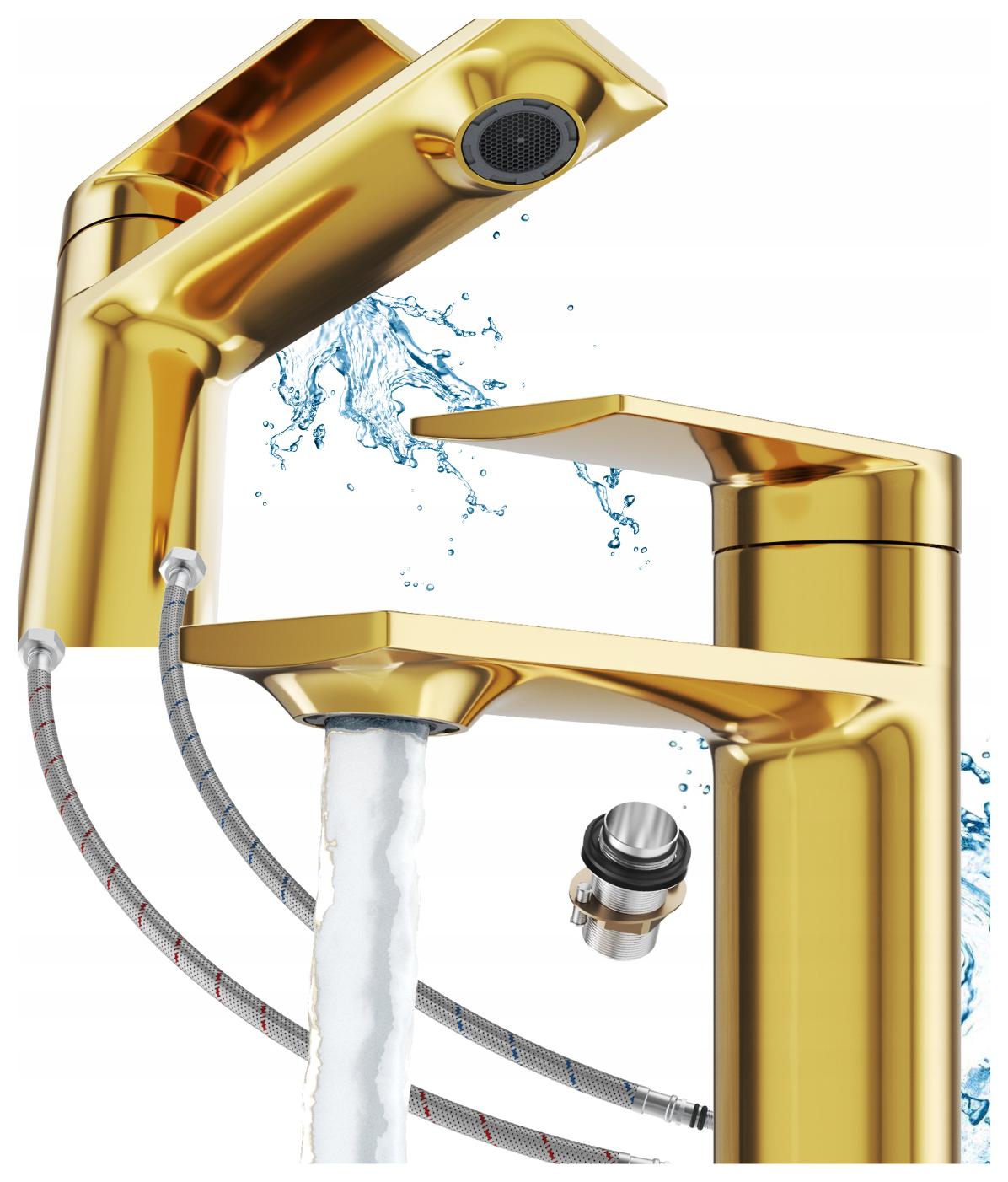 Nízka umývadlová batéria do kúpeľne, stojanková, Zlatá, kohútik do umývadla Cabo