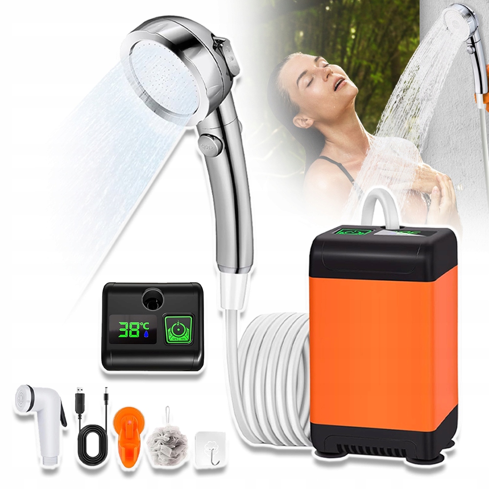 Prysznic Turystyczny Kempingowy Usb Pompa 6000MAH 3 Tryby Przenośny Zestaw