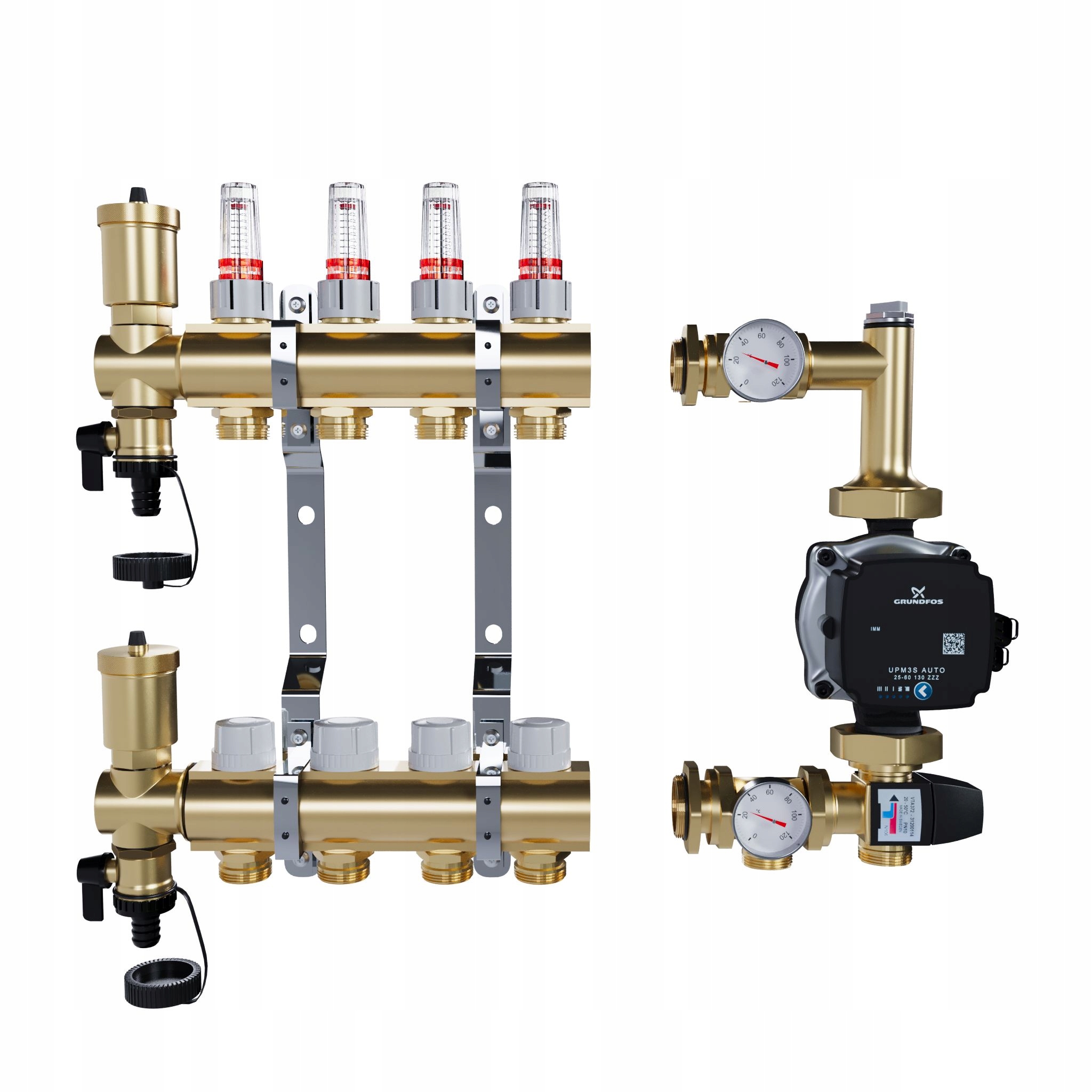 Rozdělovač pro podlahové topení 4 mosazné sekce Pompa Grundfos