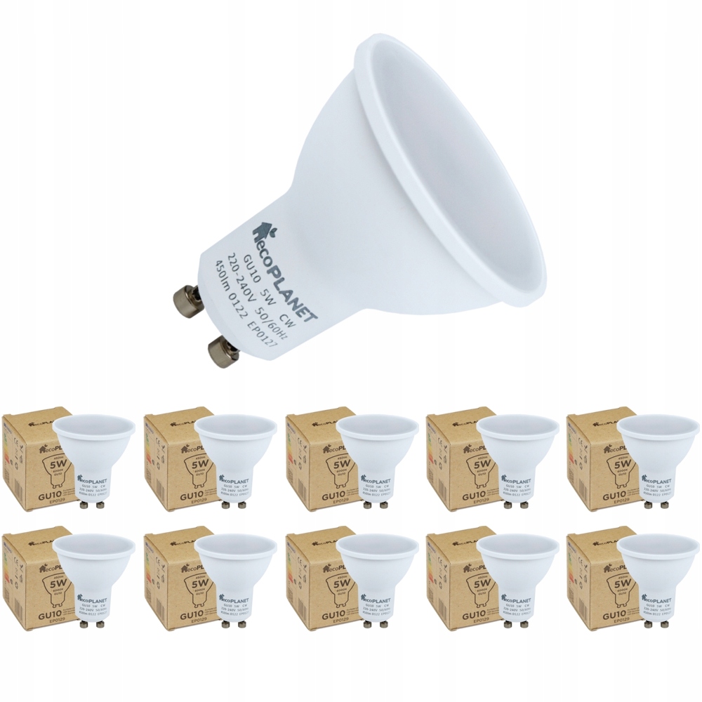 

Zestaw 10 x żarówka Led GU10 , 5W 230V Zimna