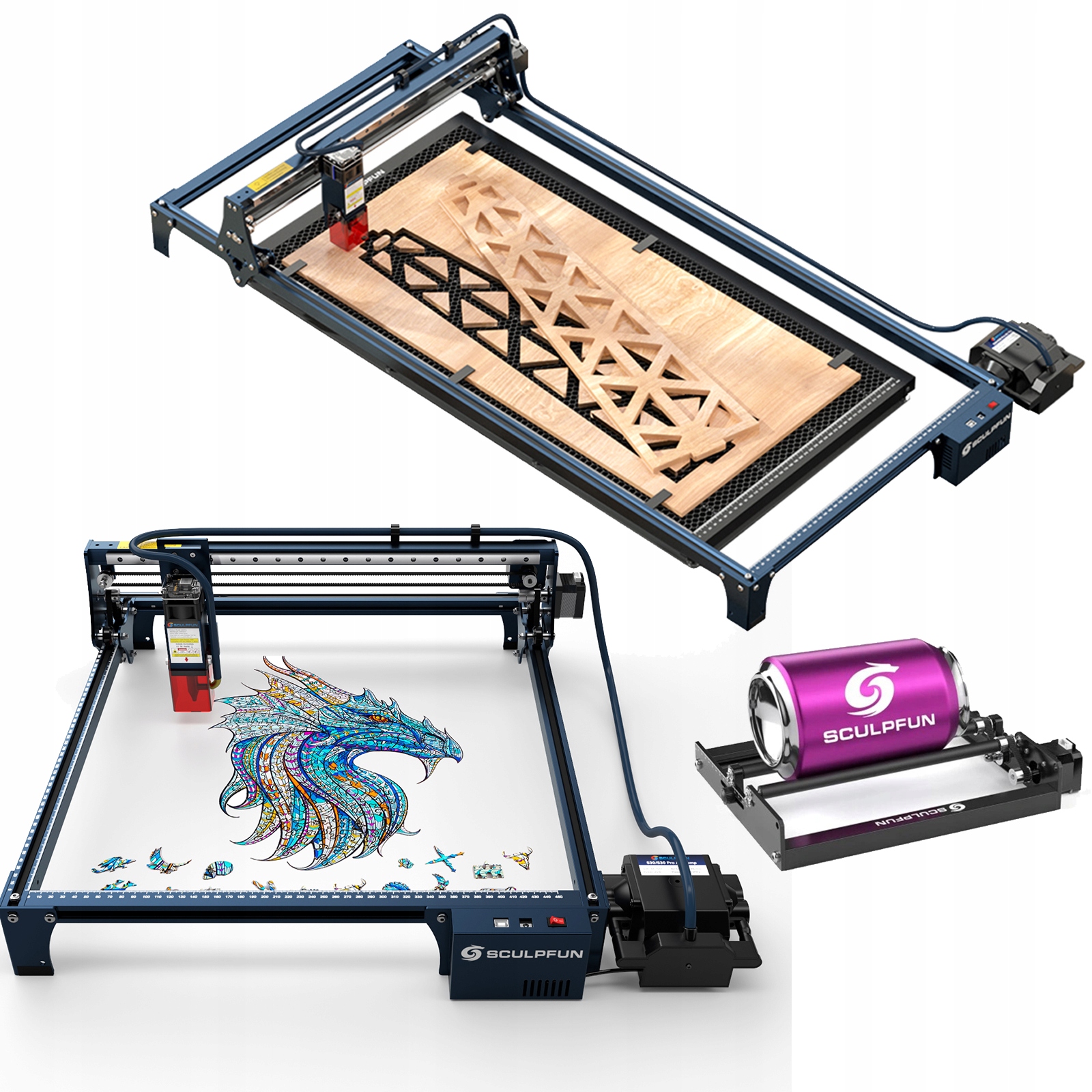 Laserový gravírovací stroj Sculpfun S30 Pro 935x400mm Medová plástev Rotační válec 4v1