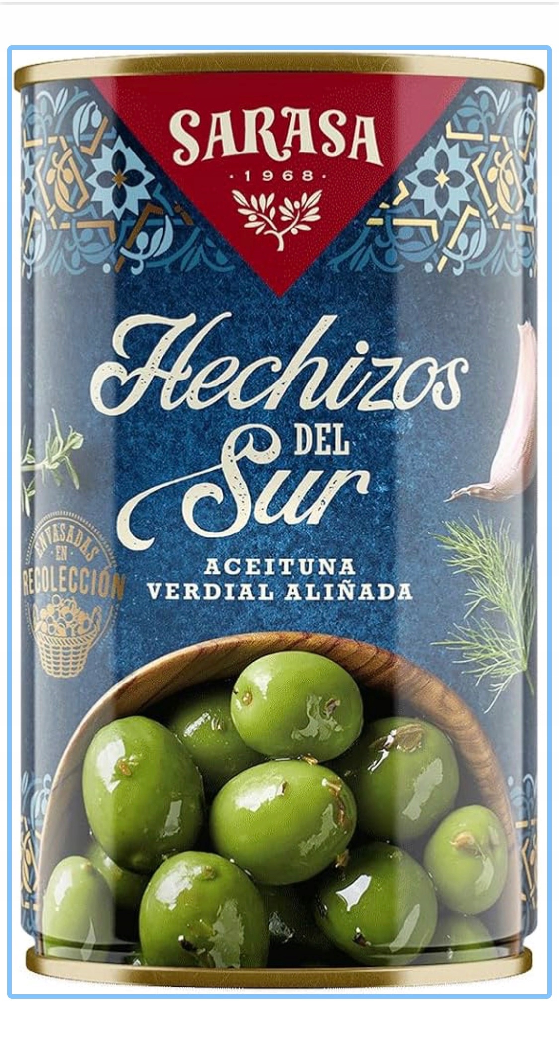 Levně Zelené olivy v bylinkovém nálevu Hechizos del Sur velká plechovka 4.2 kg