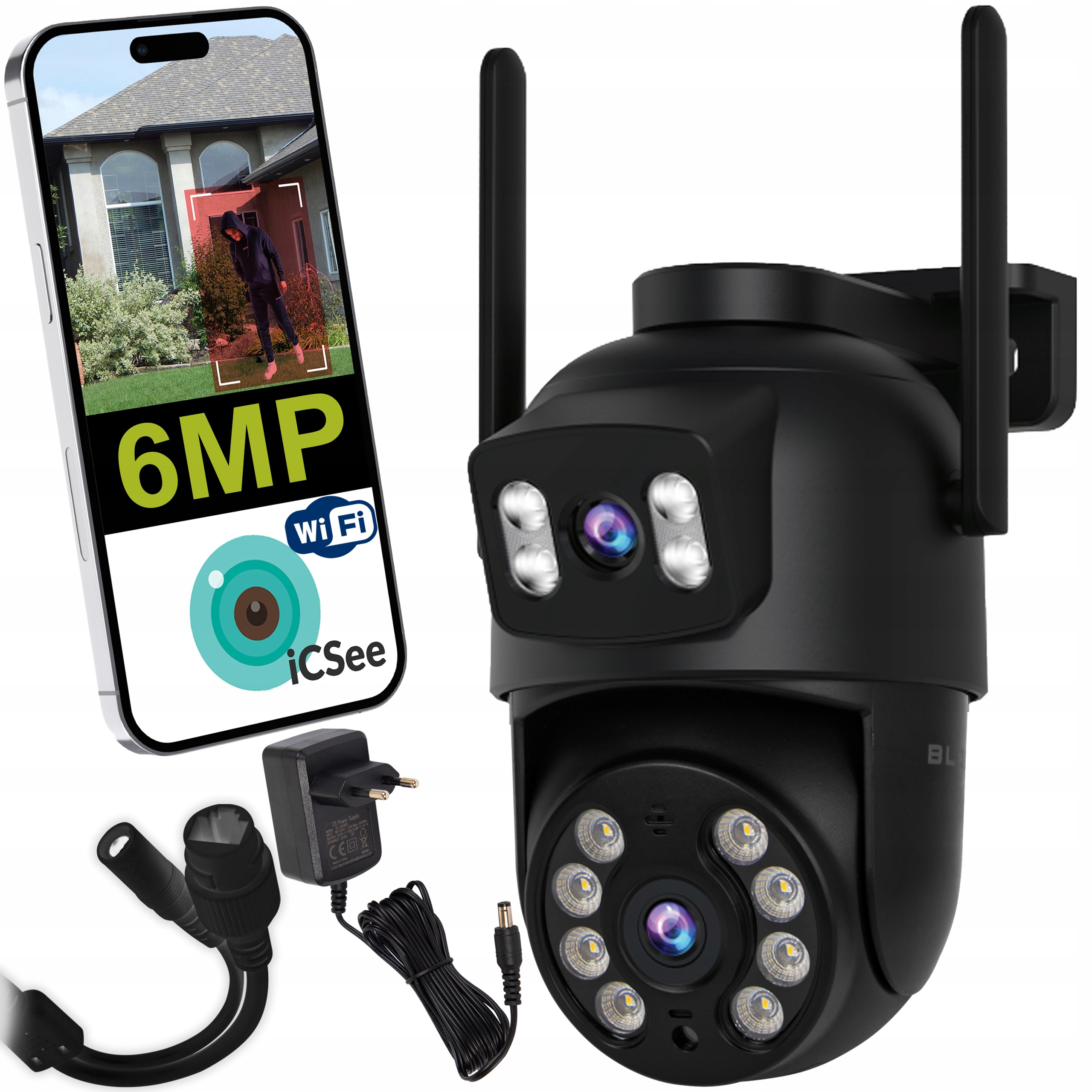 Wifi Kamera 6 M Otočná, Dva Objektivy, Duální Hd Icsee, Smart IP65 Ptz