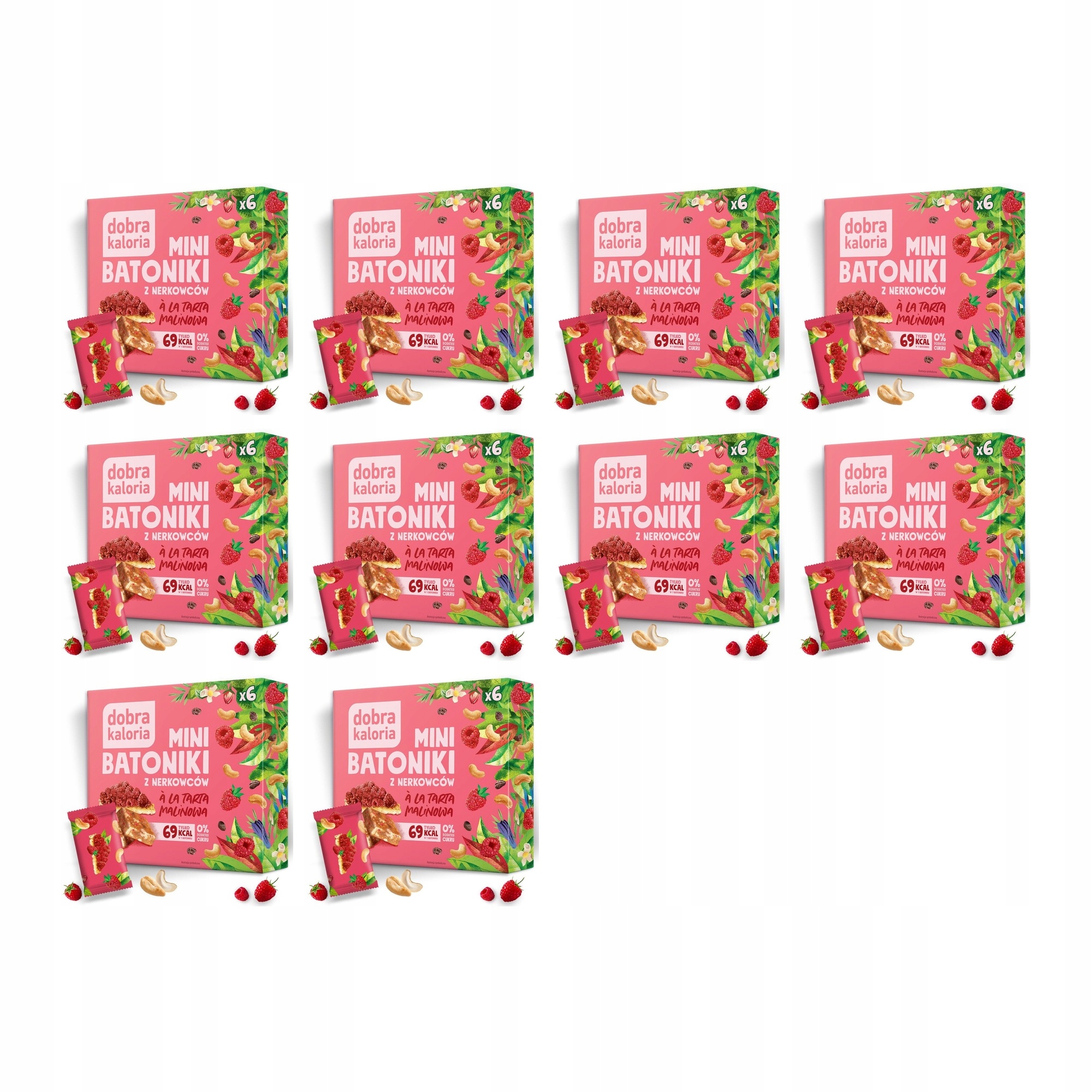 Zestaw Dobra Kaloria Mini batoniki z nerkowców Tarta Malinowa 102 g 10 szt.