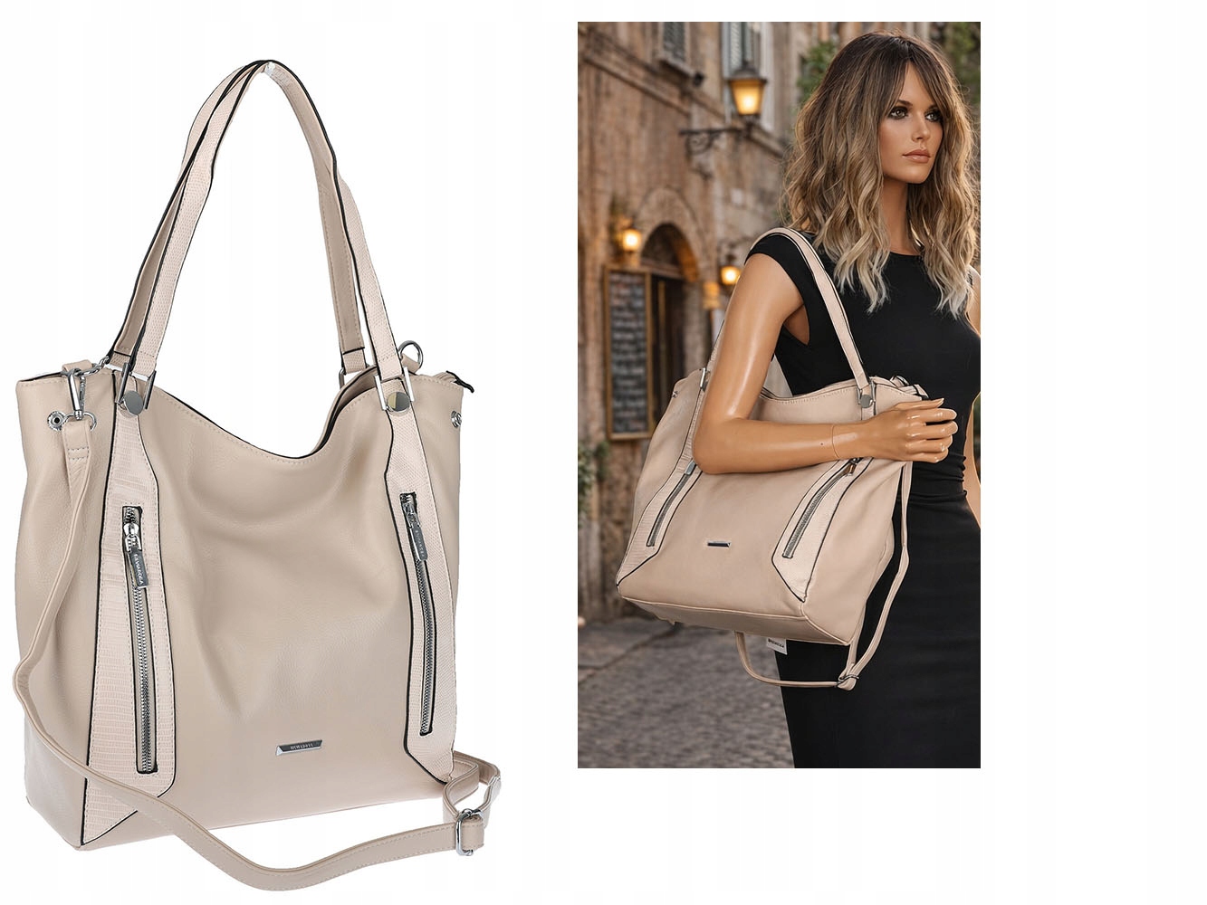 Dámská kabelka Přes Rameno Taška Shopper Módní taška přes rameno SR8257 Béžová