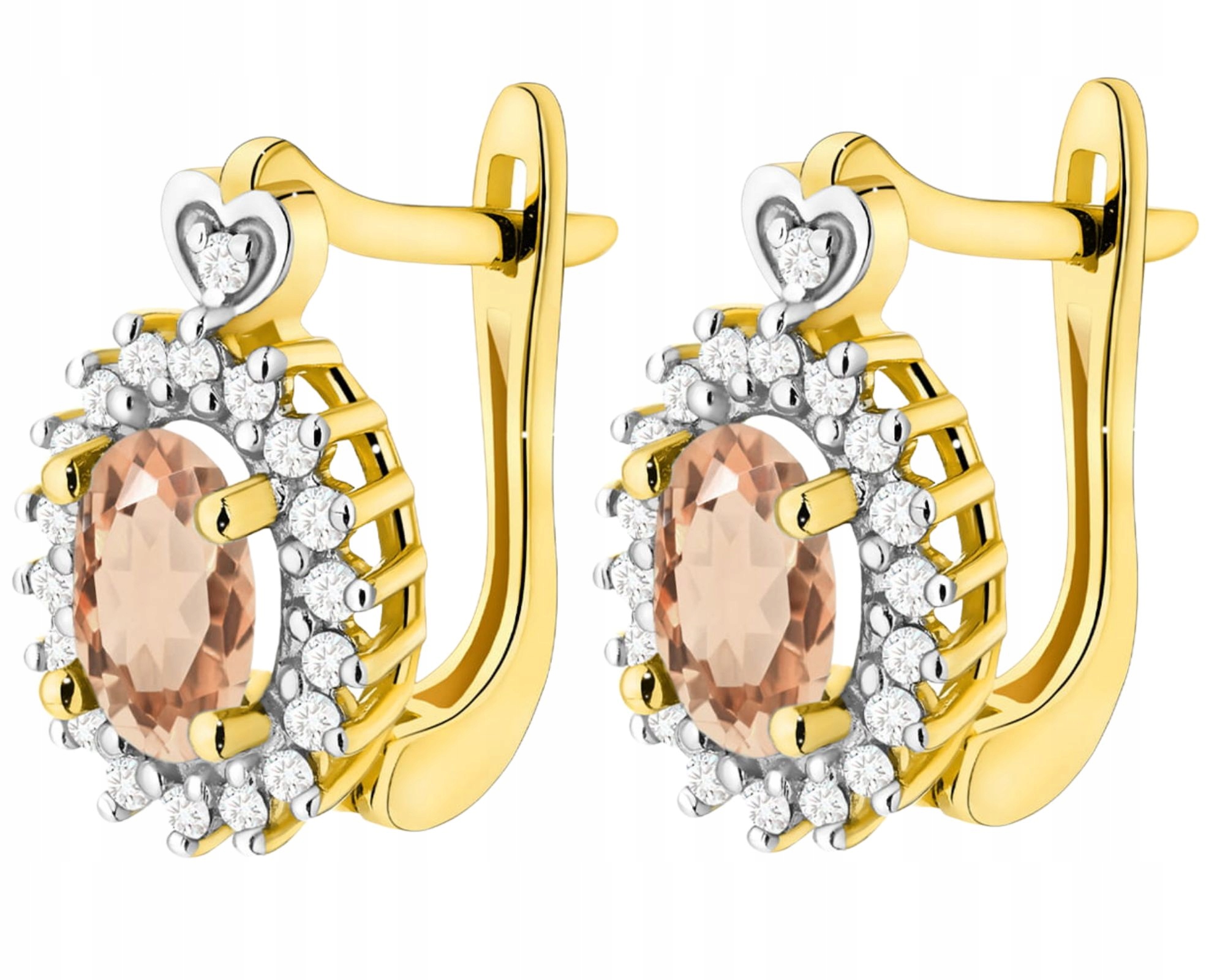 Zlaté Náušnice S Morganitem A Diamanty Na Anglickém Zapínání Zlato 585