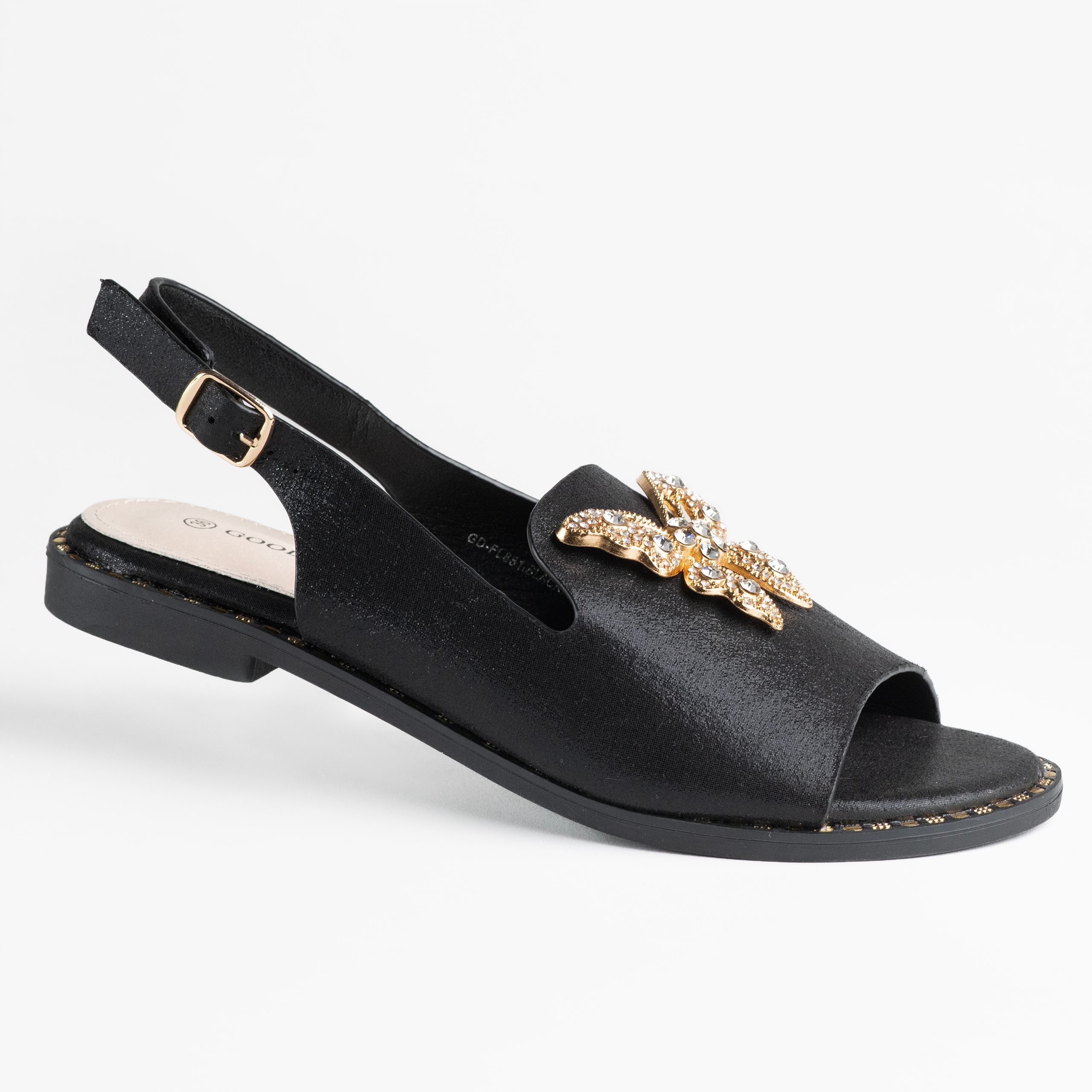 Dámské ploché sandály Goodin GD-FL881 stélka kůže motýl černá 39