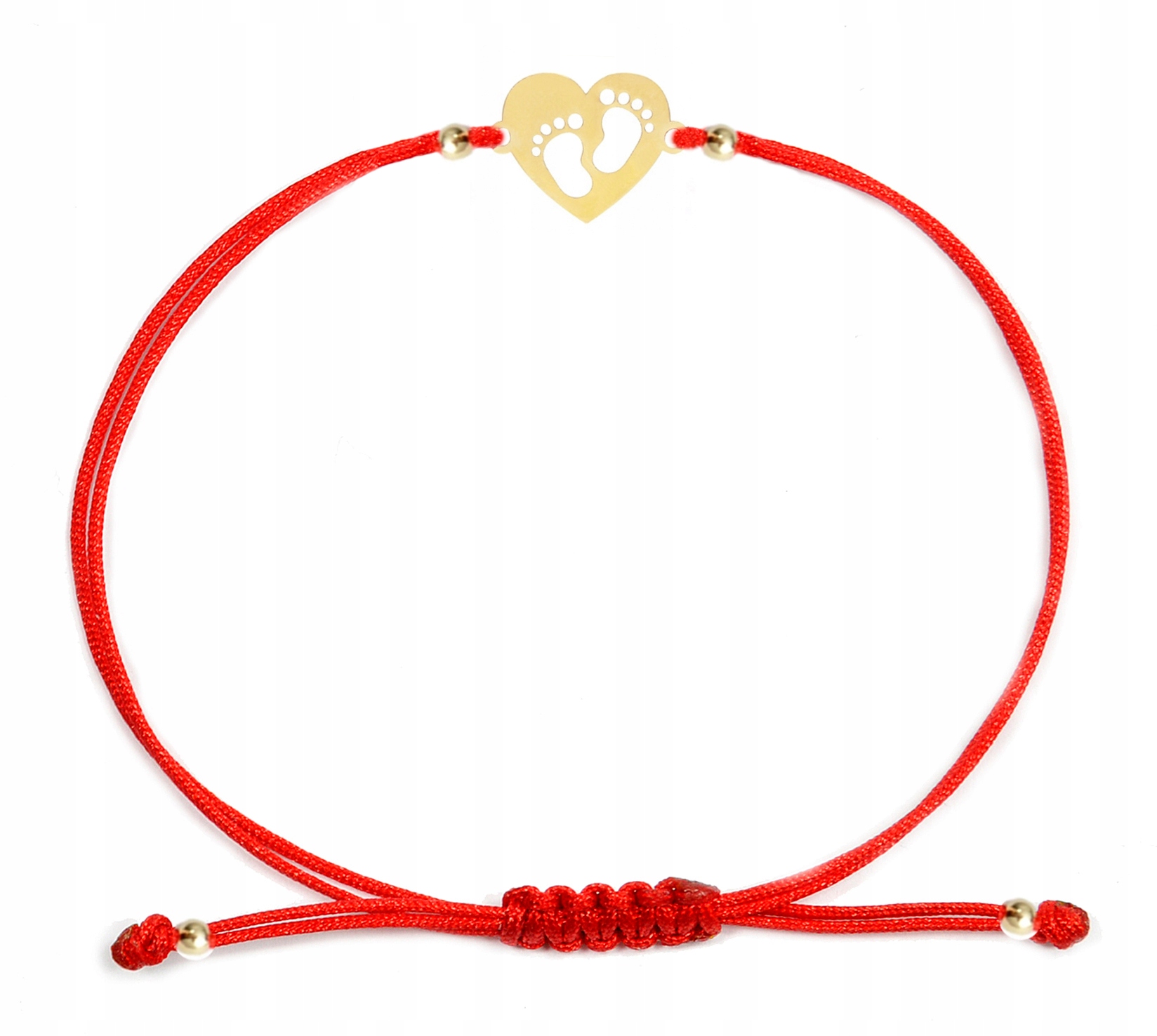 Zlatý náramek na šňůrce, srdíčko s otisky nožiček, Au 585 (14 kt)