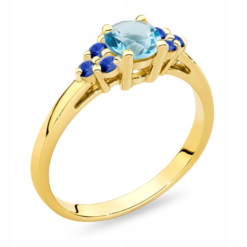 Zlatý Prstýnek s Topazem 0,50 ct a Safíry