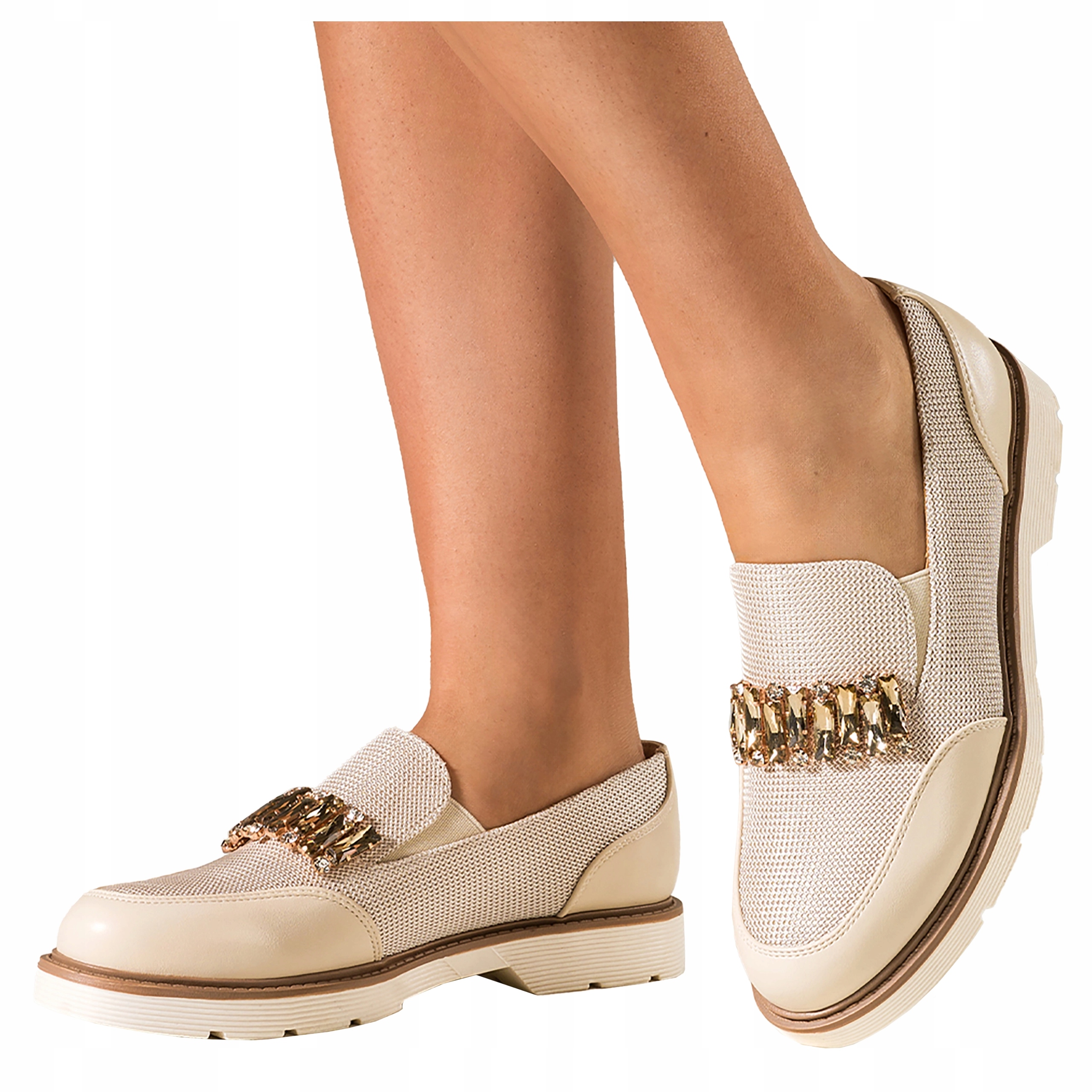 Dámské Mokasíny Béžové Lesklé Polobotky Nazouvací Kožená Vložka vel 41