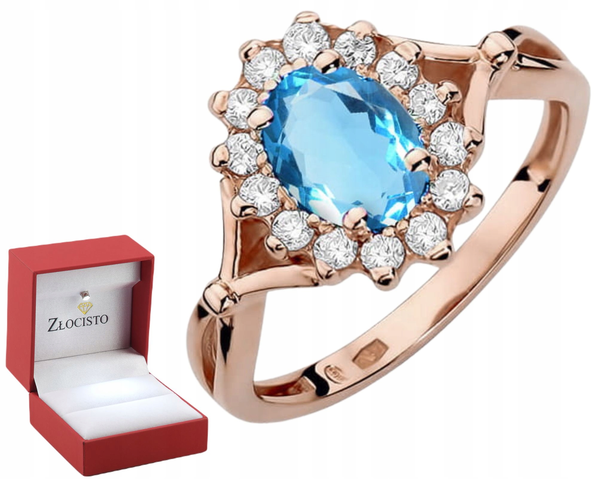 Růžové Zlato Prstýnek S Topazem Brilianty Zlato 585 14K Dárek Gravírování