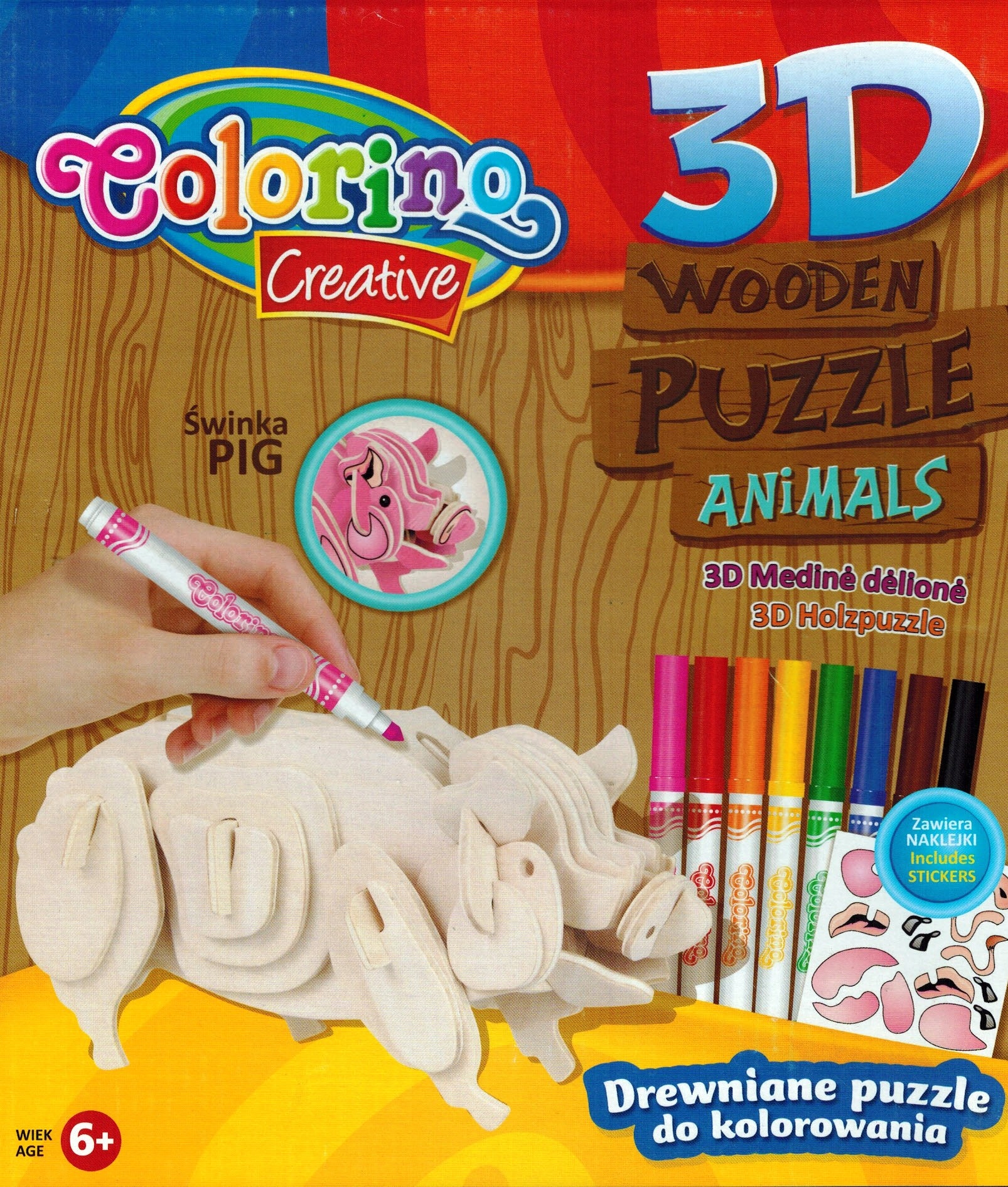 

Puzzle drewniane 3D Colorino Animals Świnka