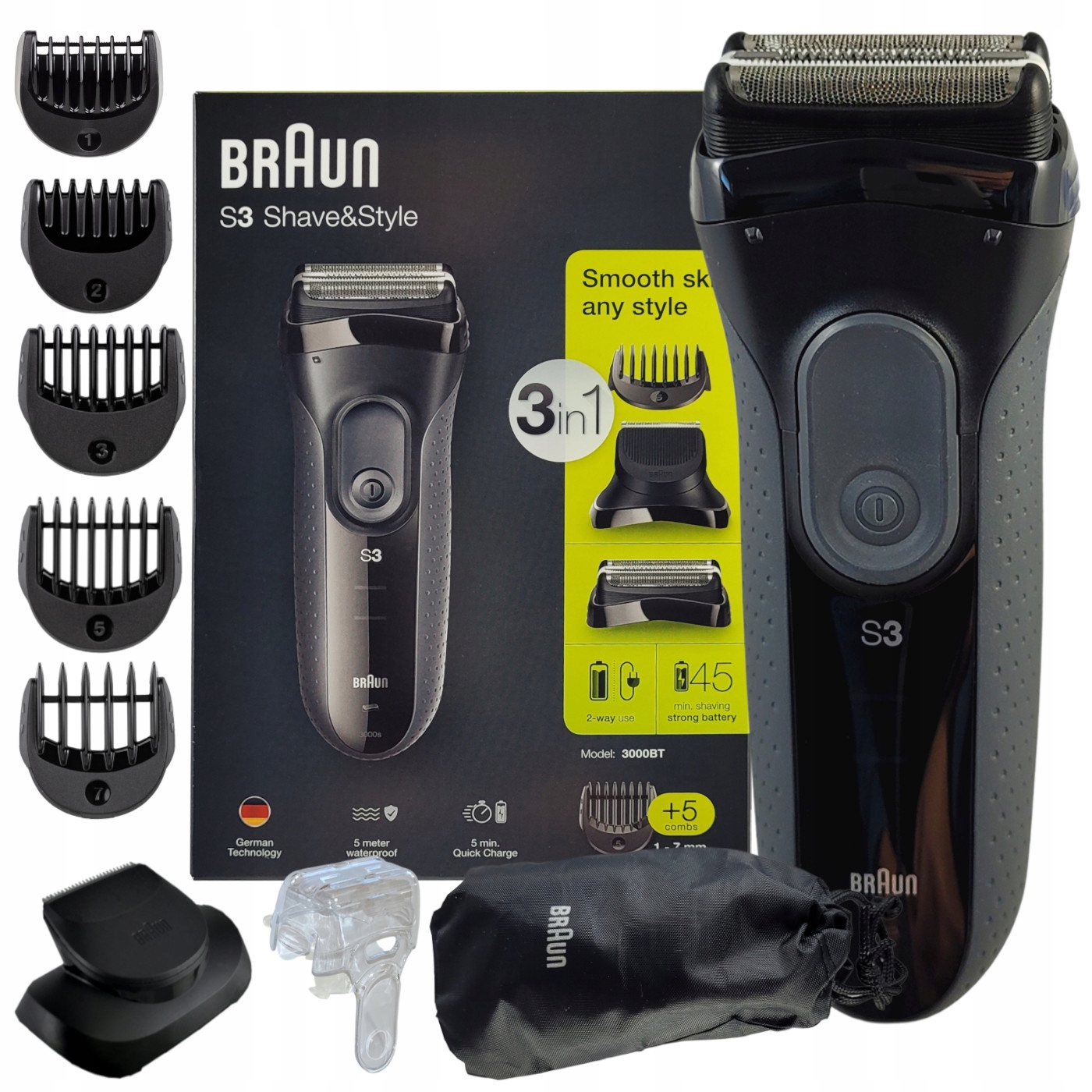 Holicí Strojek pro muže Braun 300BT černý s zastřihovačem 5 nástavců