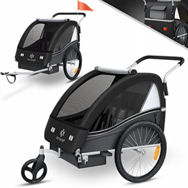 Przyczepka rowerowa dla dzieci 2-osobowa 40 kg z jogger biegania Kesser