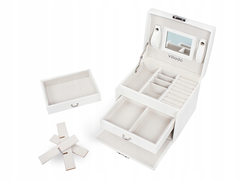 

Kuferek na biżuterię szkatułka do domu biała skóra