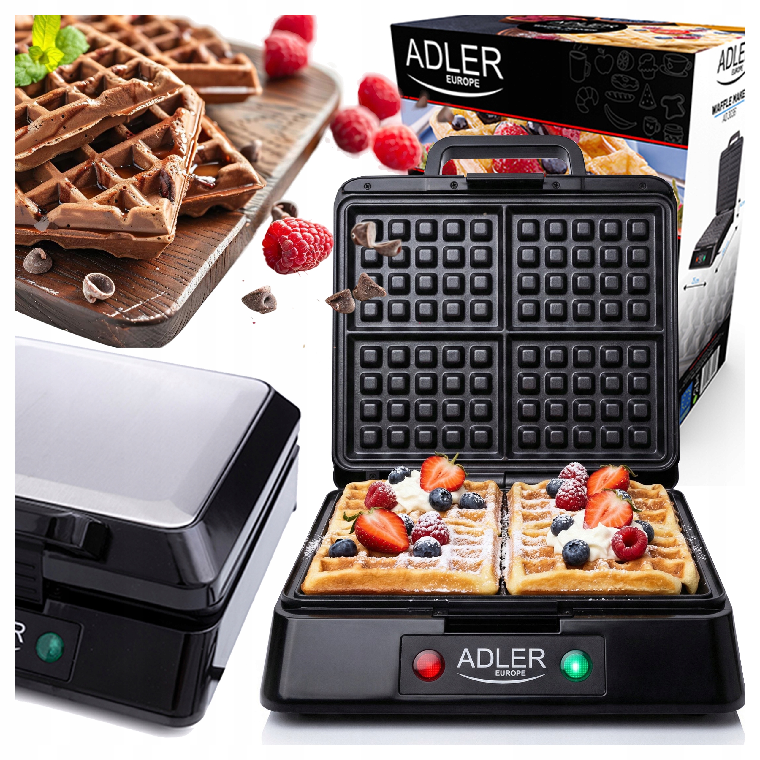 Gofrownica na 4 Gofry Chrupiące 1500W Mocna Regulacja Chrupkości