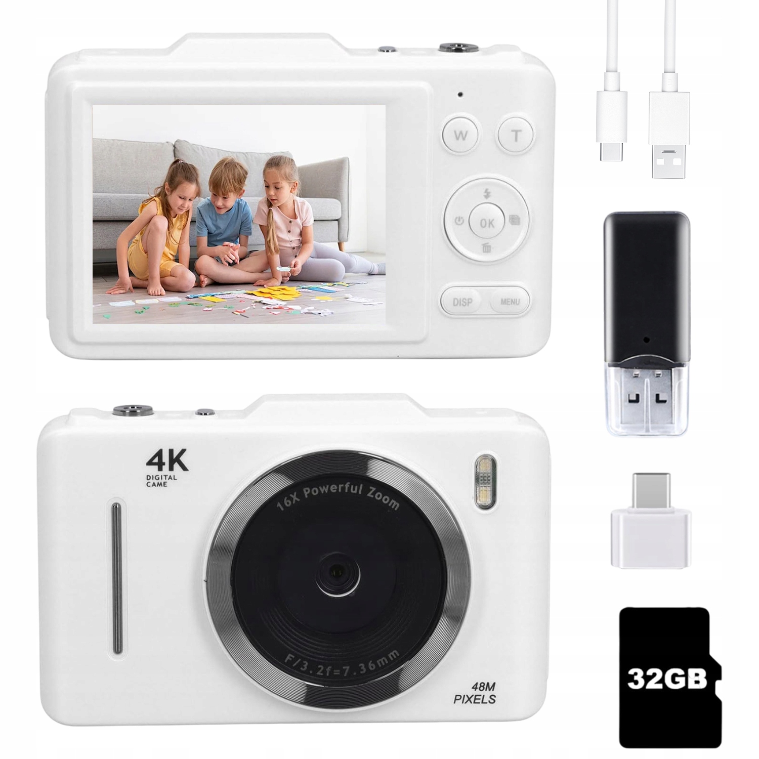 Digitální Fotoaparát 4K 48MP Cestovní Mini Makro Zoom 16X Funkce Vlog