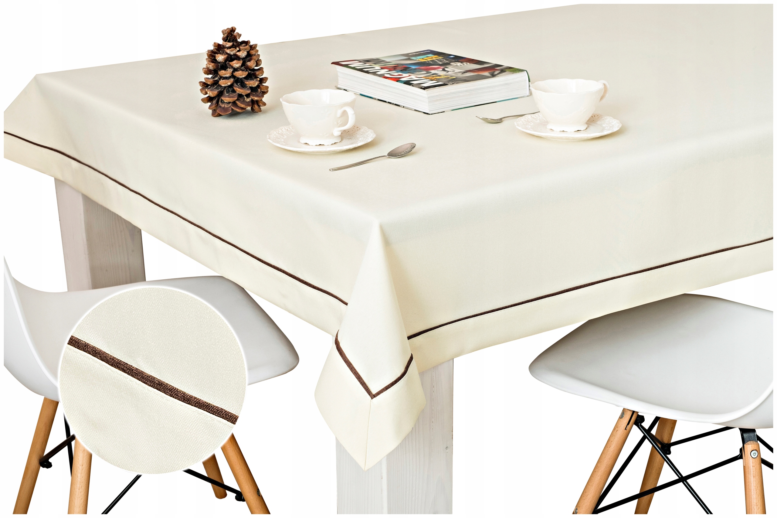 

Obrus plamoodporny ecru ekri z brązem 140x200 cm