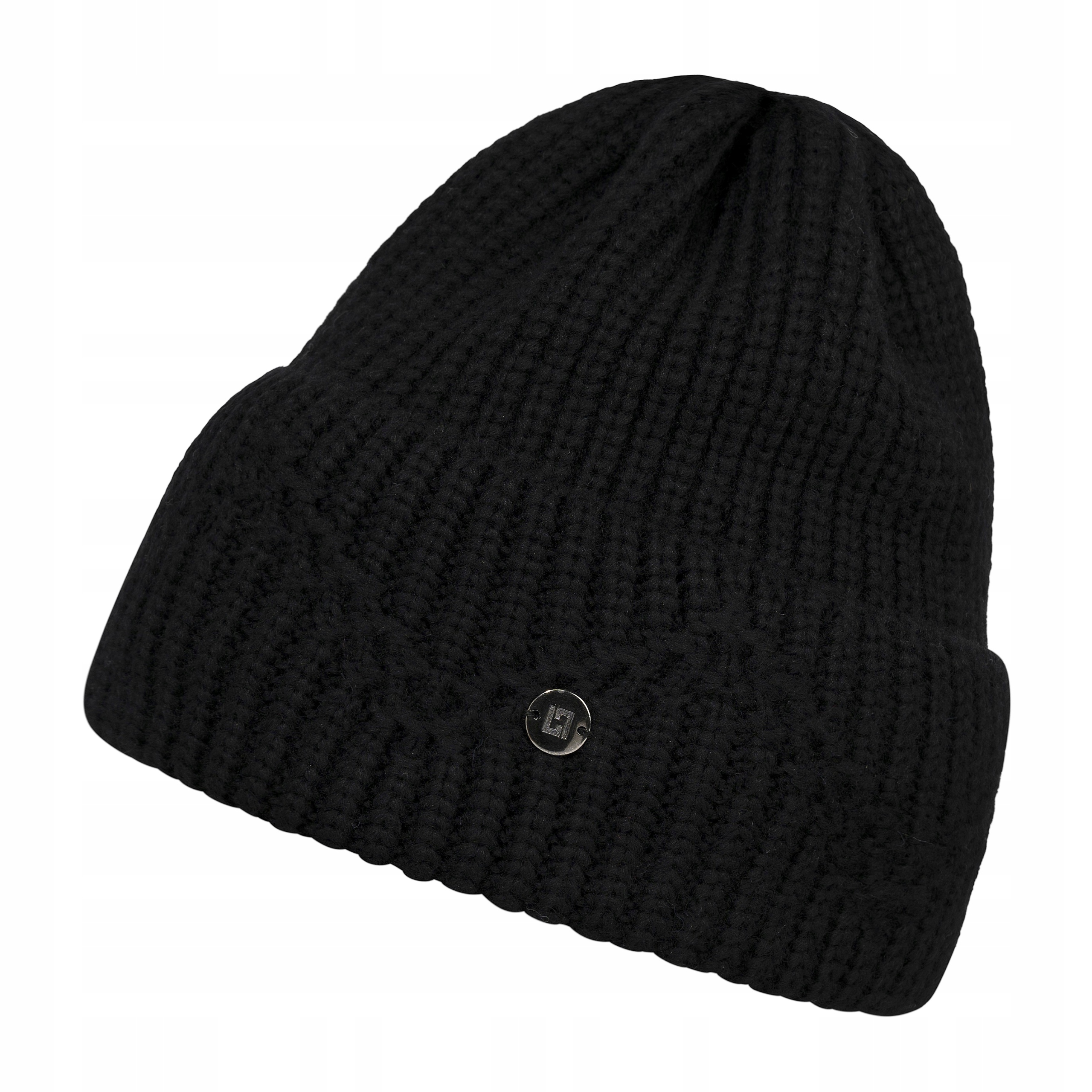 Černá dámská vlněná čepice Merino Vlna čepice s ohybem Loman Olava Polska