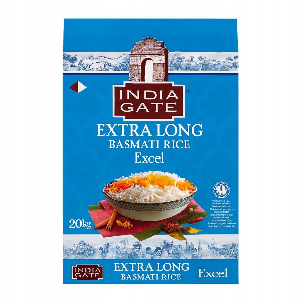 Rýže basmati India Gate Extra Long Excel 20 kg – dlouhá sypká zrna