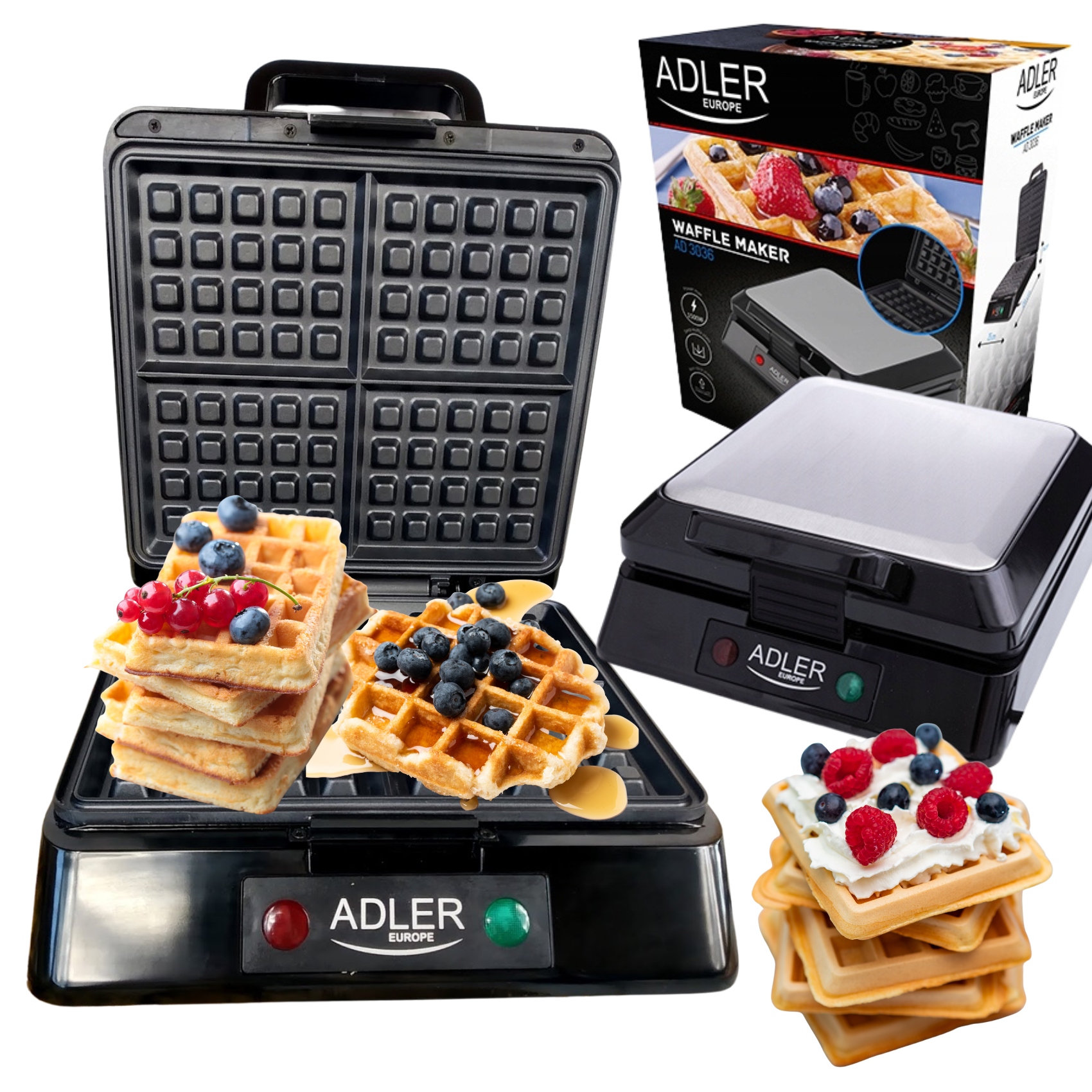 

Duża Gofrownica Adler AD3036 Mocna 1500W 4 Gofry
