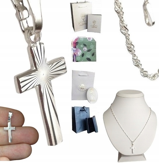 Łańcuszek srebrny 925 Krzyżyk Naszyjnik (na PREZENT / Komunia)