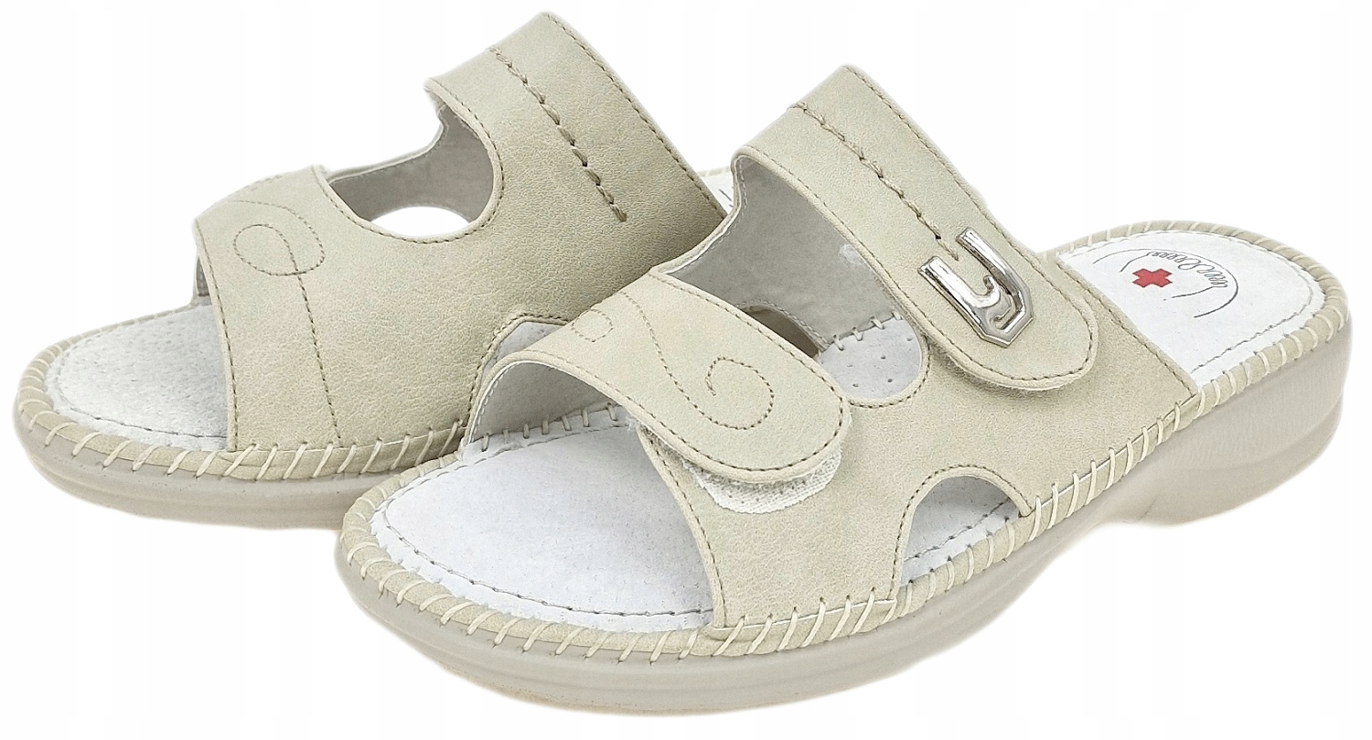 Beżowe Klapki Odkryte Damskie Obuwie Medyczne r.36