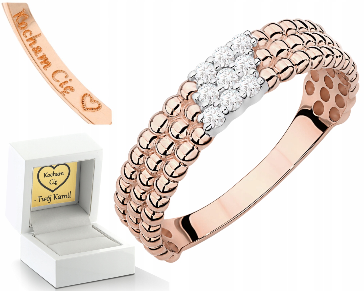 Růžové Zlato Prstýnek Diamanty Koule Dárek Zlato 585