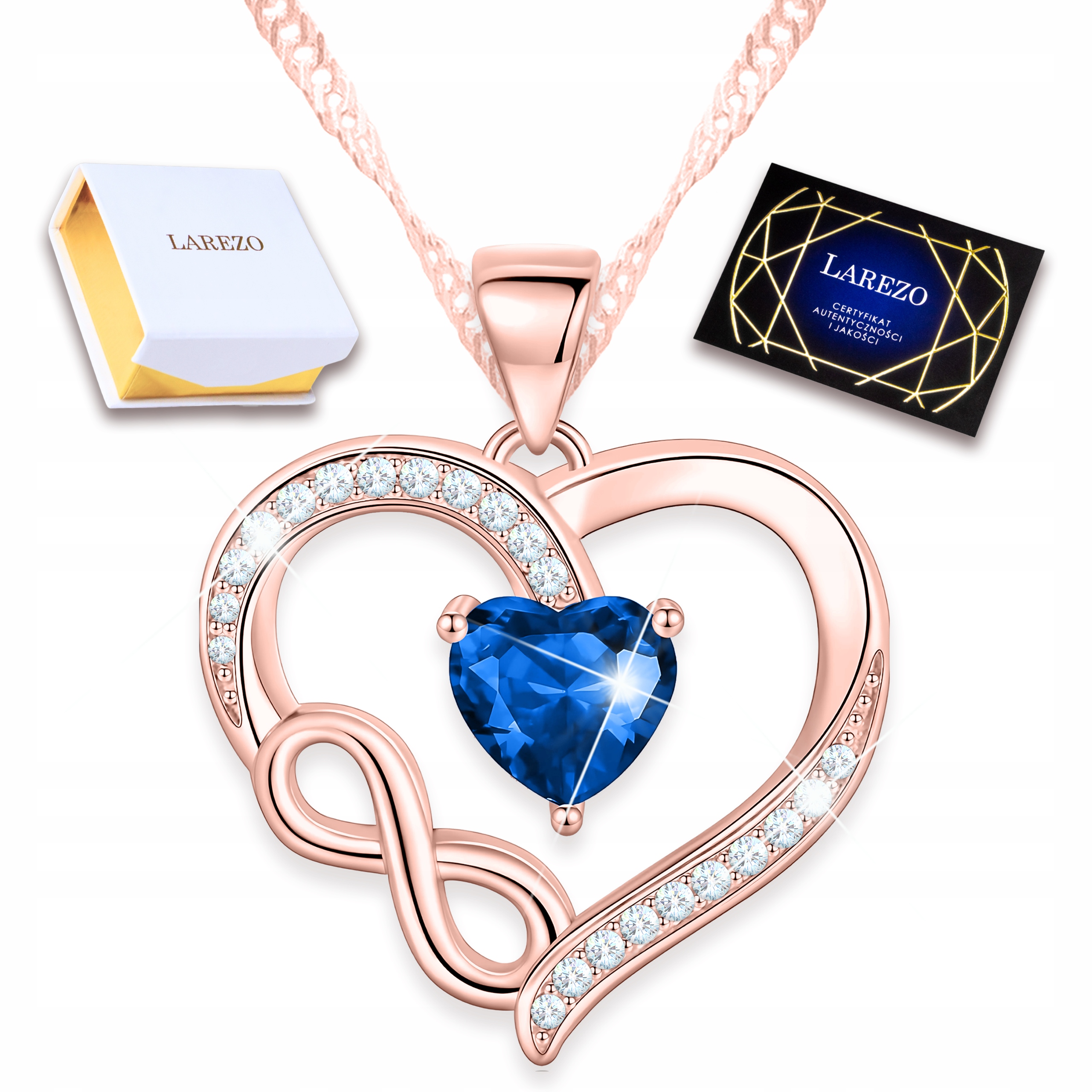 Pozlacený náhrdelník Safírové srdce Srdíčko s nekonečnem Stříbro 925