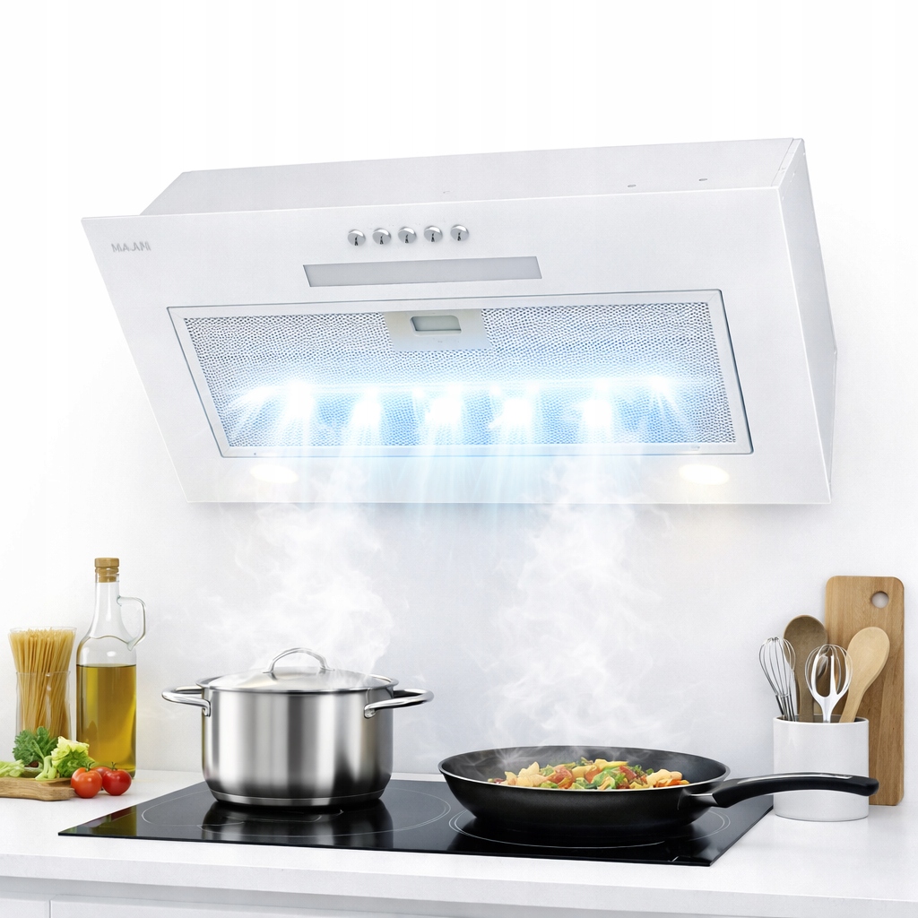 Okap kuchenny do zabudowy Maan Tytan 60cm 610m3 Biały Szkło Cichy Wkład