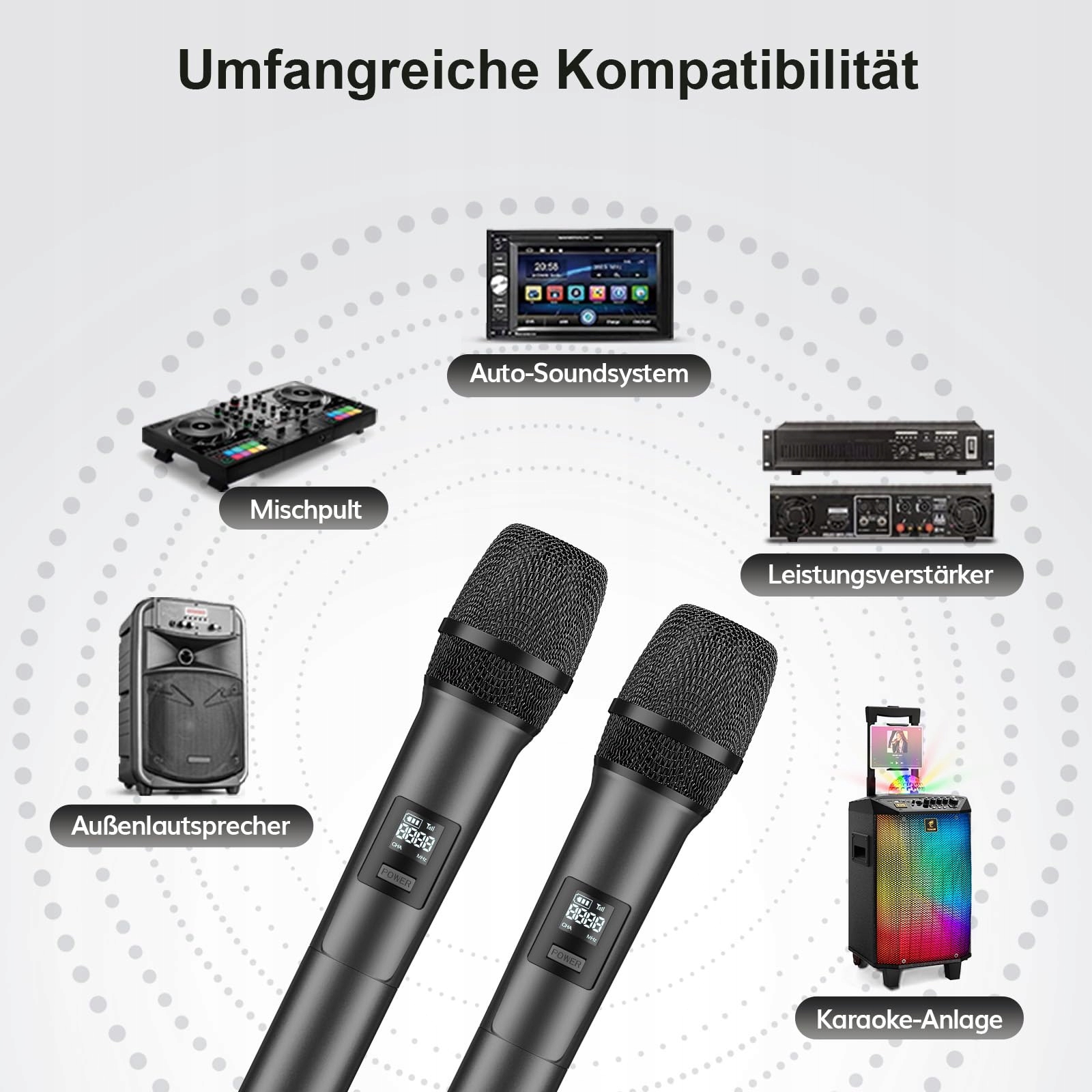 TONOR Bezprzewodowy System Mikrofonów Karaoke 60m Zasięg Szary TW450 — miniatura 5