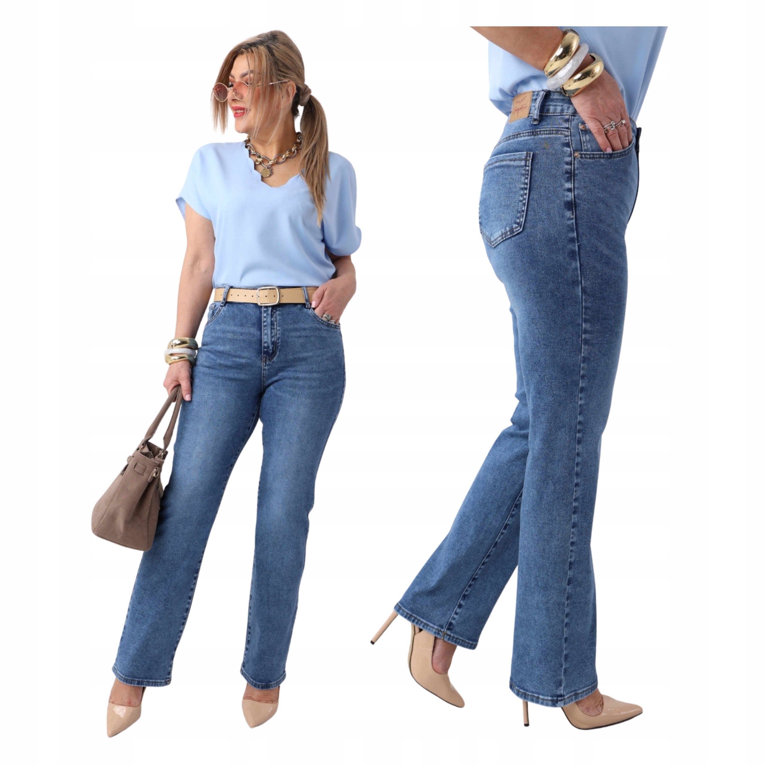 Spodnie Jeans Damskie Bawełniane Luźne Duże Rozmiary Podwinięte Nogawki