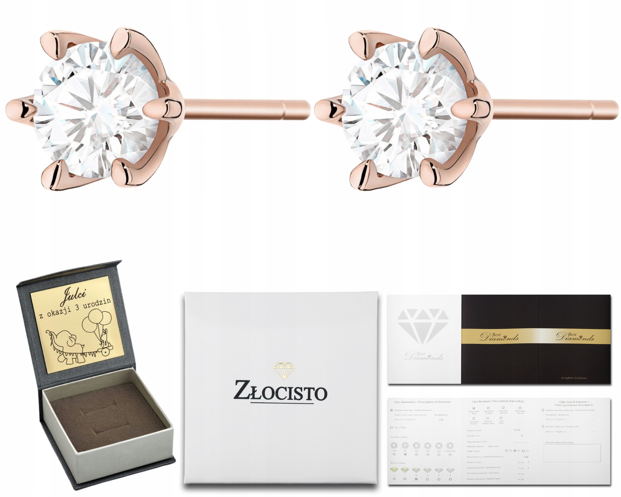 Růžové Zlato Náušnice Elegantní Velké S Diamanty 2,00 Ct Zlato 585