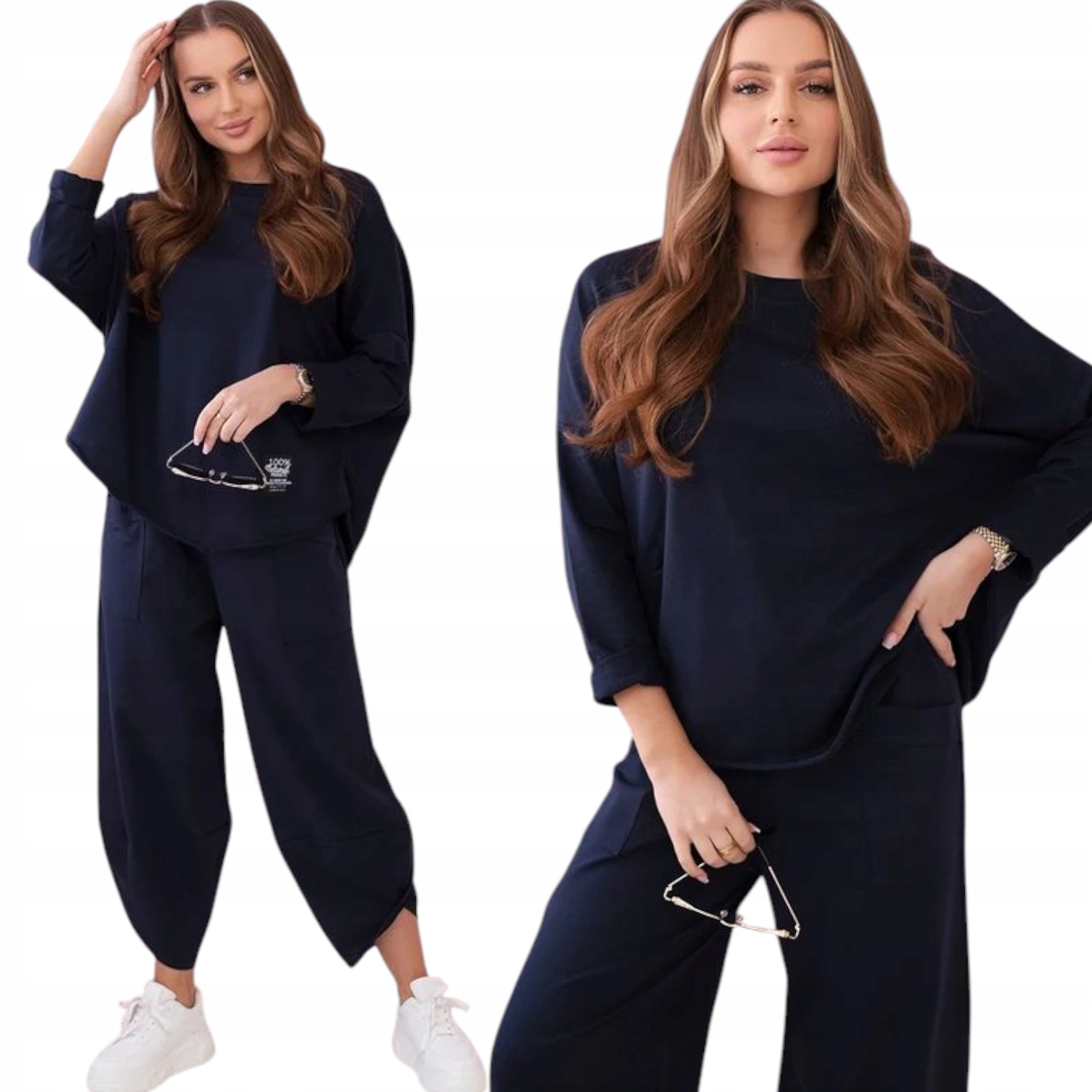 Komplet bawełniany bluza plus spodnie oversize Moda Włoska