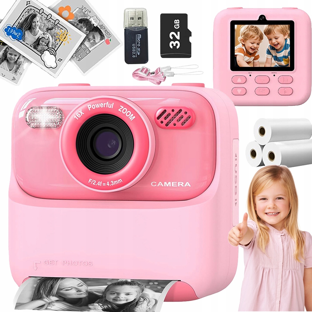 Instantní Digitální Fotoaparáty Pro Děti 32 Gb 1080P Video Přehrávač MP3 Růžový