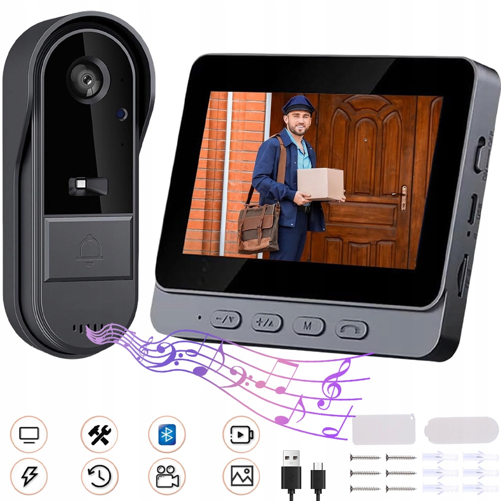 Kamera Domofonová 4.3 Palce Voděodolná IP65 S Nočním Viděním A Obrazovkou