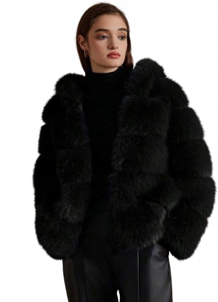 Shein Dámská Zimní Bunda Syntetická Kožešina Černá XL Lye