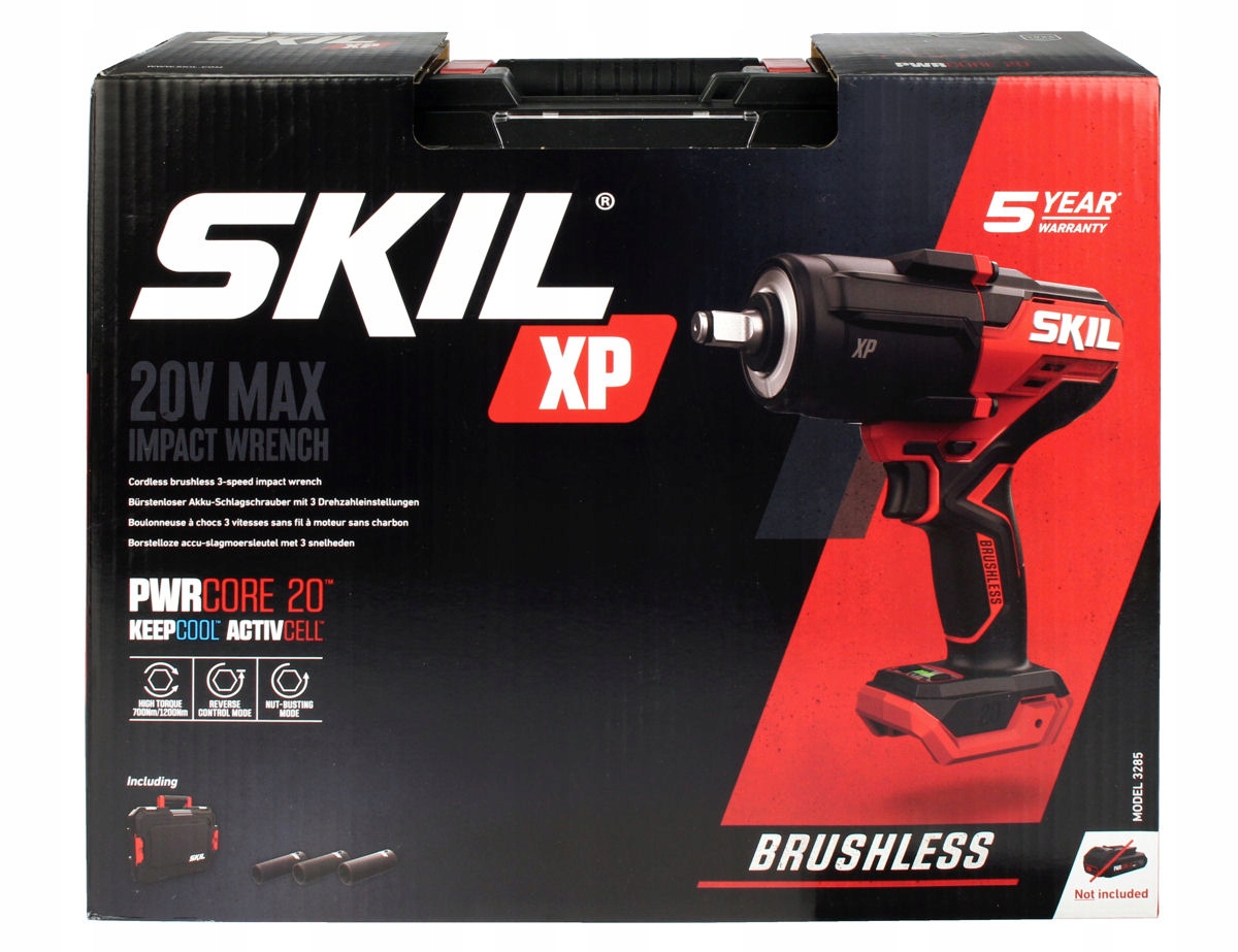 KLUCZ UDAROWY 1/2" 20V 700Nm 3285 SKIL XP KORPUS + 3 NASADKI + WALIZKA Waga narzędzia 2.5 kg