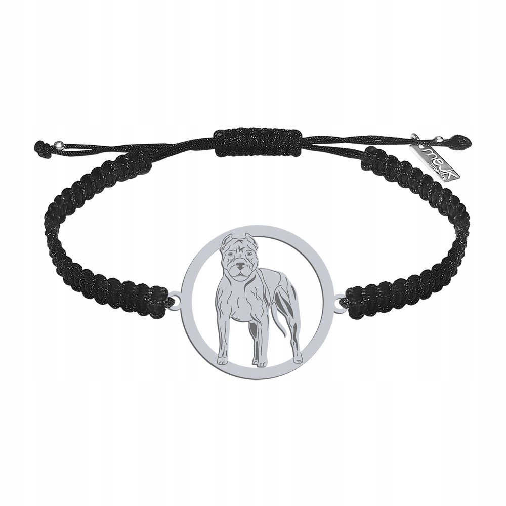 Stříbrný náramek Pitbull 925 Makramé Žena Šperky Gravírování Bonus