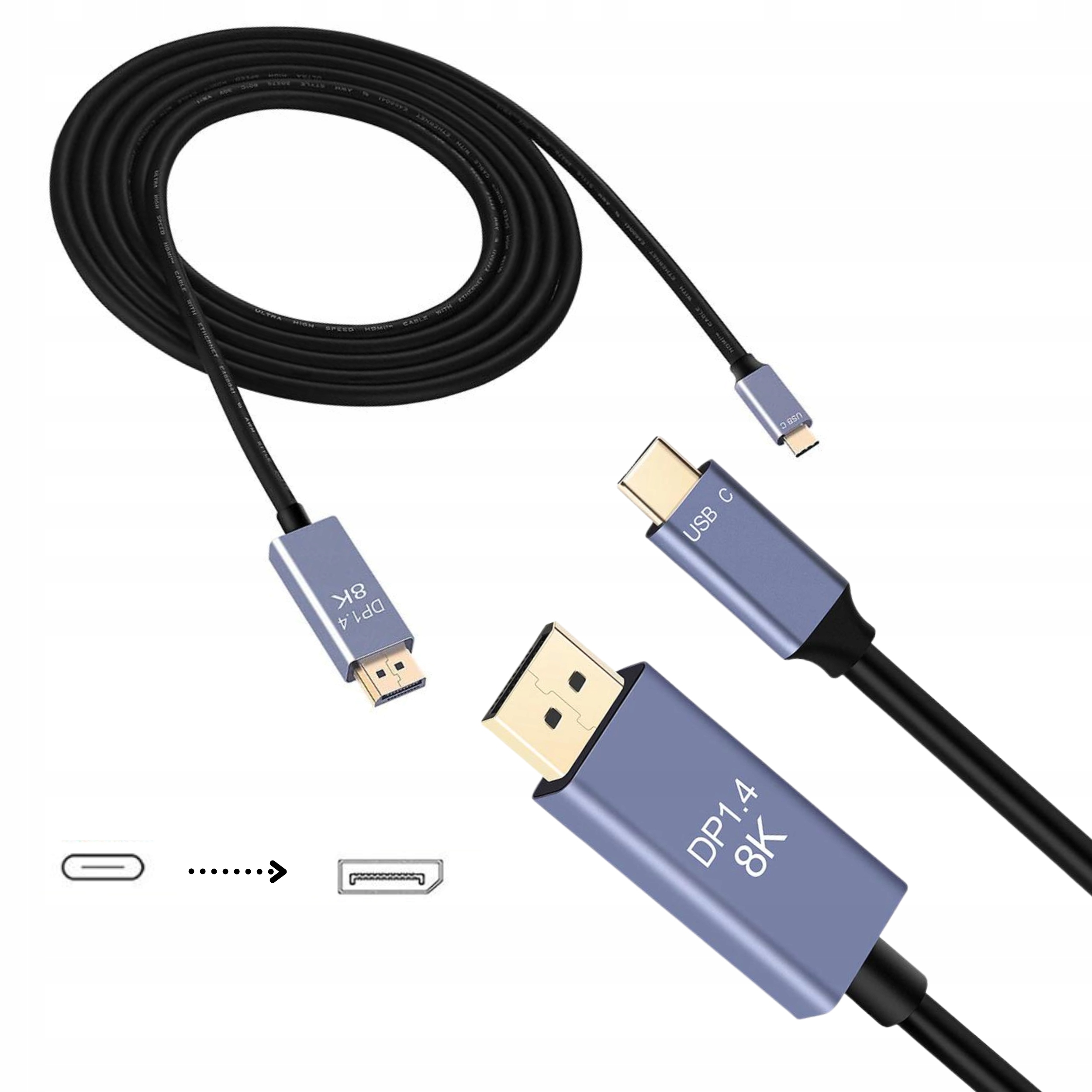 KABEL USB-C DISPLAYPORT 1.4 DP TYP C 8K 30 HZ 4K MAC PRZEJŚCIÓWKA TYP-C Stan opakowania oryginalne
